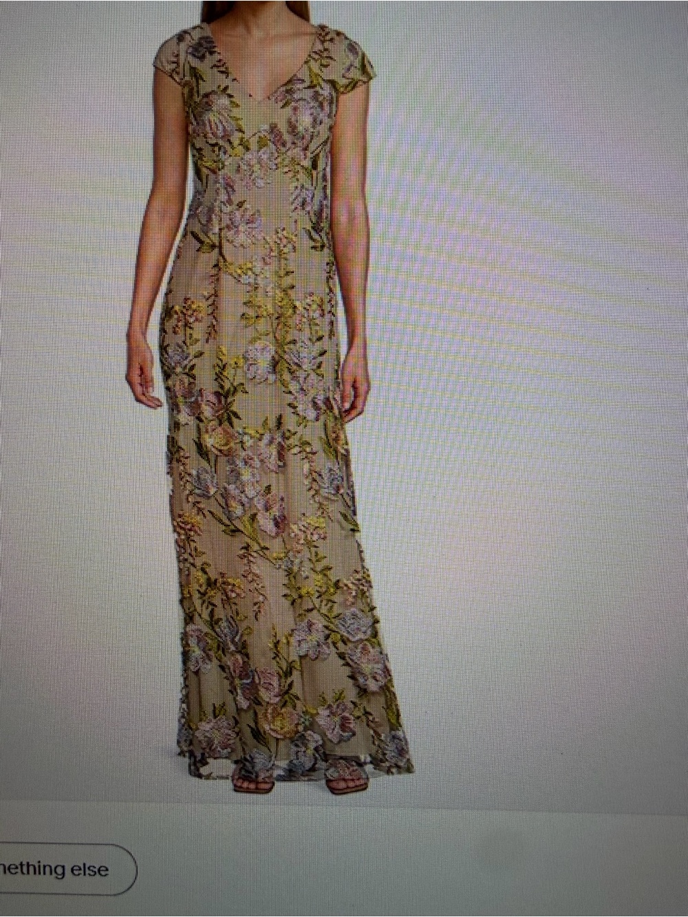 R&M Richards Beige Floral Embroidered V-Neck Cap Sleeve Maxi Dress. 12petite